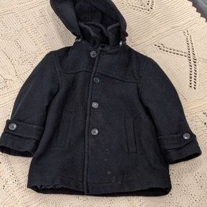 Boys black wool peacoat dresscoat w/removable hood
